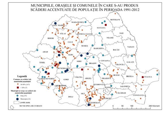 Aproape 50 de orașe și municipii și circa 170 de comune au pierdut 20-50% din numărul de locuitori 