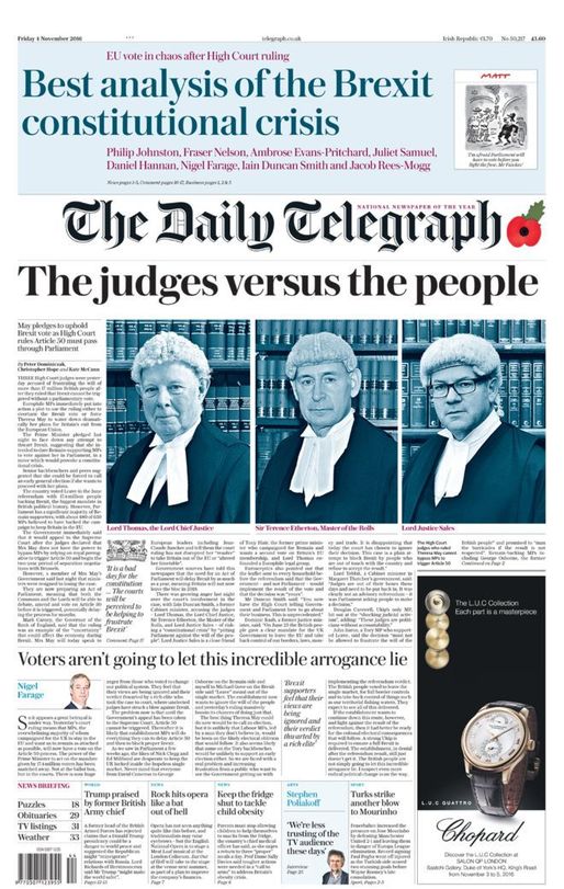 Presa britanică pro-Brexit atacă decizia Curții Supreme de a supune aprobării Parlamentului declanșarea procedurii de ieșire din UE