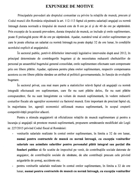 DOCUMENT Scutire de impozit și contribuții sociale pentru orele suplimentare lucrate de angajații din sectorul privat 