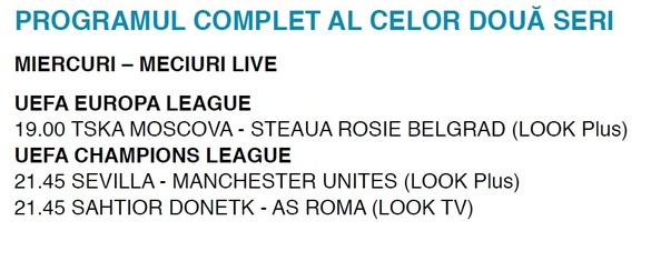 LOOK TV și LOOK Plus transmit de astăzi și până la finalul sezonului mai multe meciuri de fotbal din cele mai importante competiții intercluburi. Programul transmisiilor TV