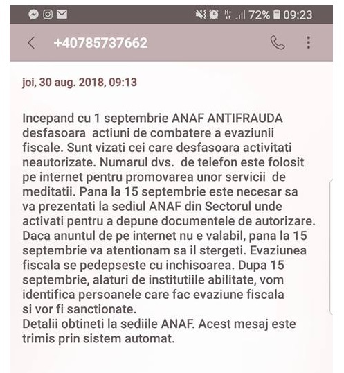 FOTO Fiscul alertează: SMS-uri sunt trimise fraudulos în numele nostru