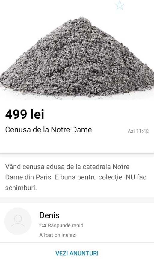 FOTO Anunțuri în România pentru vânzarea de "Cenușa Notre Dame Paris" 