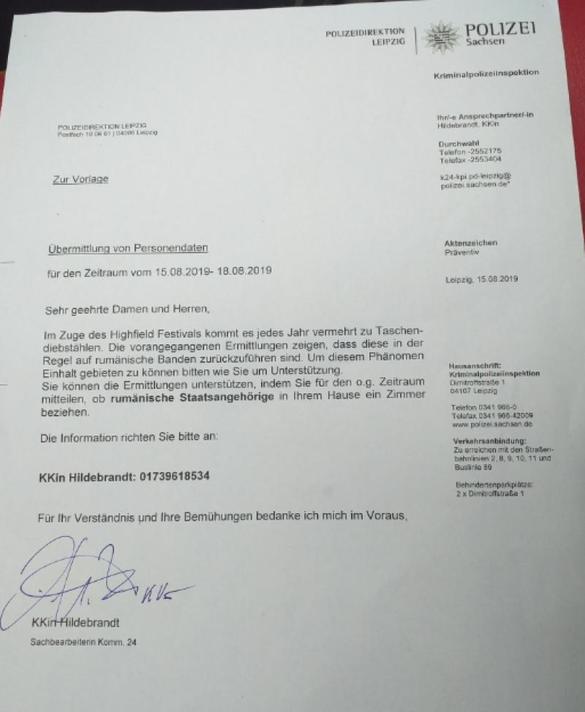 FOTO Scandal în Germania: Poliția a transmis adrese către hotelieri cerând să anunțe dacă au oaspeți români. 