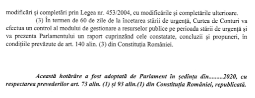 DOCUMENT Parlamentul a aprobat prelungirea stării de urgență, dar a decis că Guvernul nu poate restrânge libertățile prin ordonanțe militare, ci doar prin legi. Guvernul trebuie și să raporteze săptămânal 