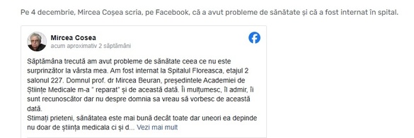 ULTIMA ORĂ Mircea Coșea, ideologul privatizării în masă, a murit