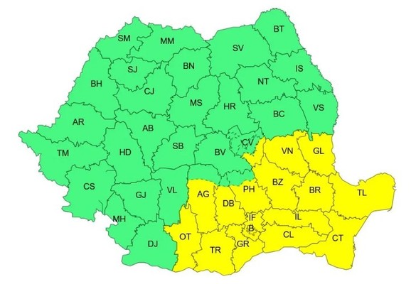 ALERTĂ meteo - Cod galben de ninsori și viscol în București și 16 județe HARTĂ