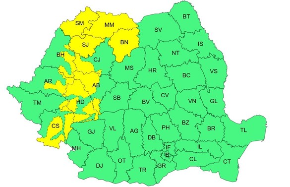 ANUNȚ Noi alerte de vreme severă în România. HARTĂ Cod galben de ploi și ninsori în 11 județe