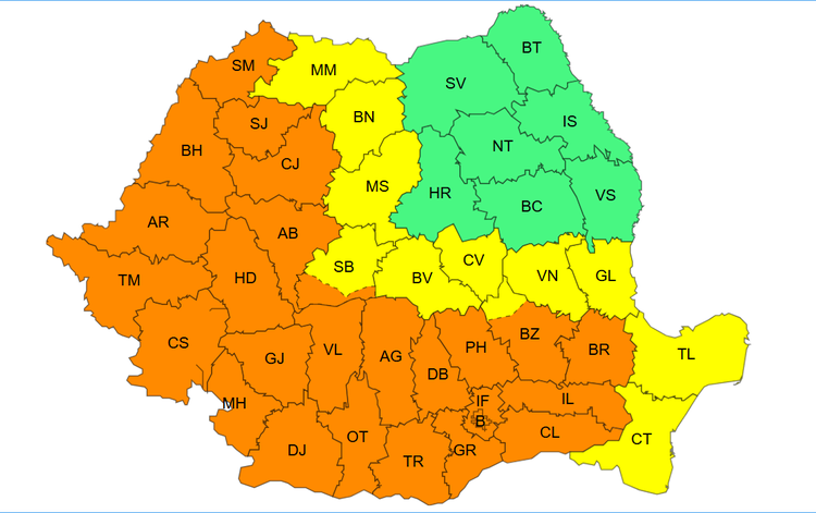 ANUNȚ Noi avertizări Cod galben și Cod portocaliu de vreme instabilă în România