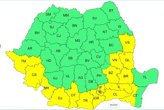 Caniculă în 16 județe și în București, până luni dimineața. Duminică, cea mai mare parte a țării, inclusiv Capitala, se află sub avertizări cod galben și portocaliu de ploi și vijelii