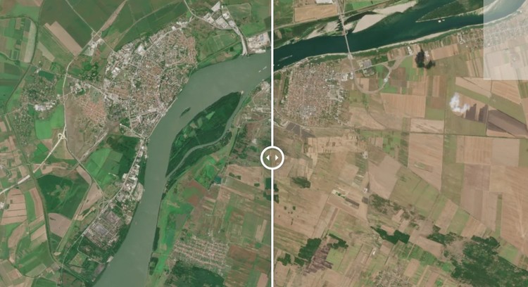 FOTO Dezastrul de pe Dunăre se vede din satelit. Bancurile de nisip de la Calafat și oameni care înoată lângă epave germane din Al doilea Război Mondial