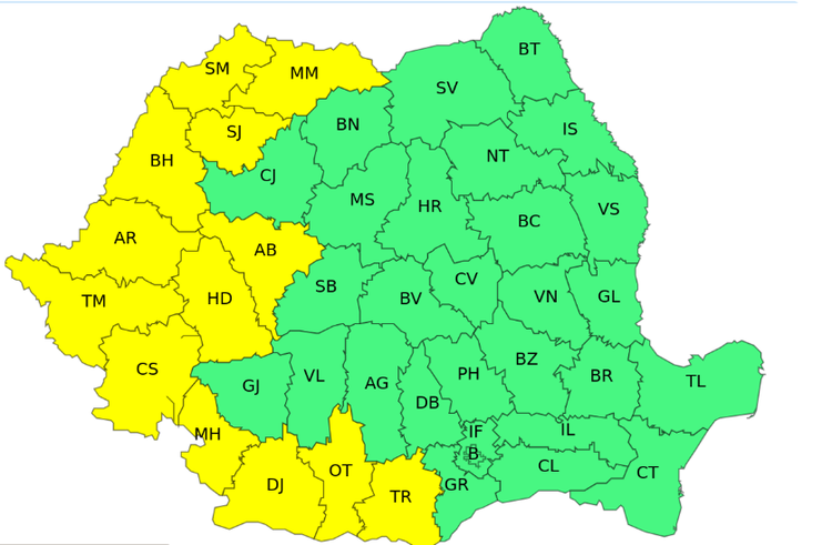 HARTA Alertă meteo. Vin ploi torențiale