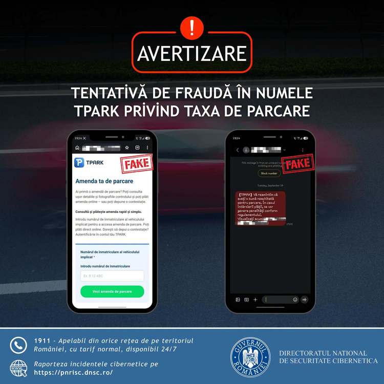 FOTO SMS-uri false în România, șoferii sunt anunțați că au sume neachitate pentru parcare în numele TPARK