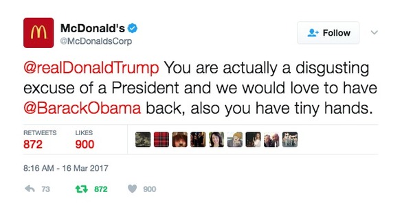 FOTO Trump, ridiculizat într-un mesaj publicat pe contul de Twitter al McDonald’s