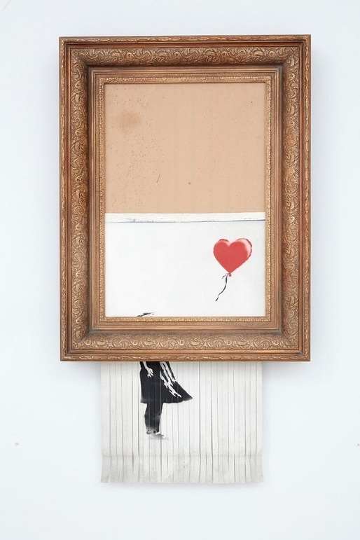 VIDEO Sotheby's confirmă vânzarea lucrării "Girl with Balloon" a artistului britanic Banksy care s-a autodistrus după adjudecare