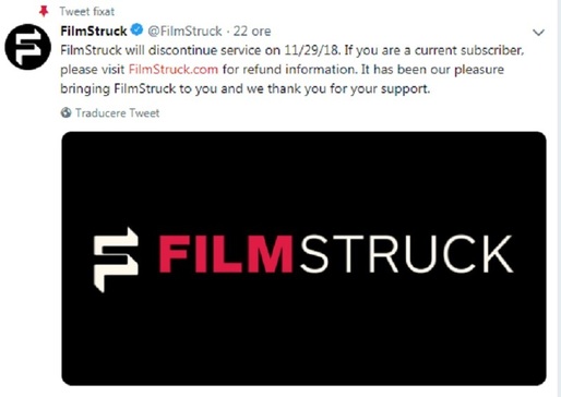 Platforma online pentru cinefili FilmStruck își sistează activitatea la doi ani de la lansarea în SUA