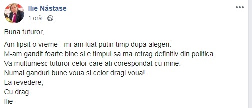 FOTO Ilie Năstase se retrage definitiv din politică