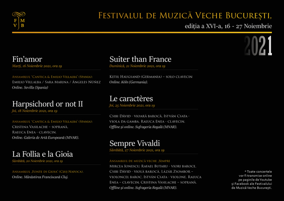 Cea de a XVI-a ediție a Festivalului de Muzică Veche București 16 - 27 Noiembrie 2021 