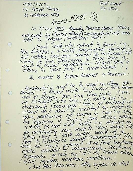 DOCUMENT Elena Ceaușescu a fost, în 1979, victima unui grav accident de circulație, în care a suferit un traumatism cranian sever - CNSAS