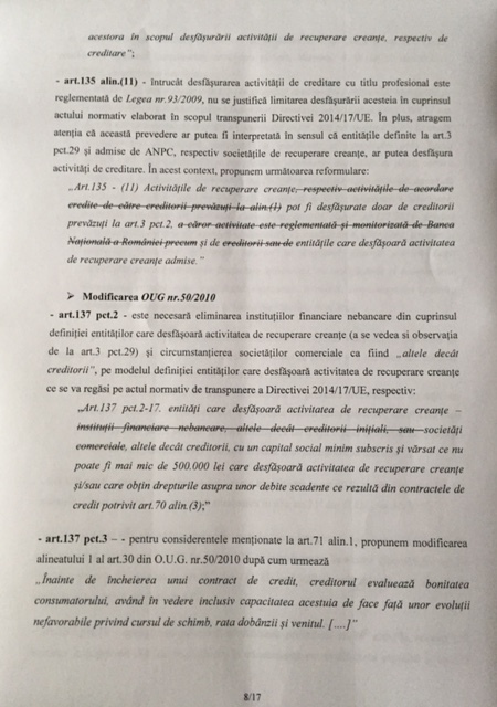 DOCUMENT BNR se opune, la Guvern, proiectului privind contractele de credit oferite consumatorilor