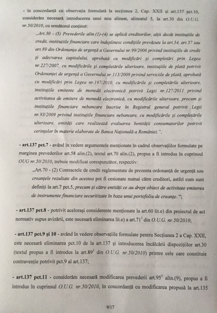 DOCUMENT BNR se opune, la Guvern, proiectului privind contractele de credit oferite consumatorilor