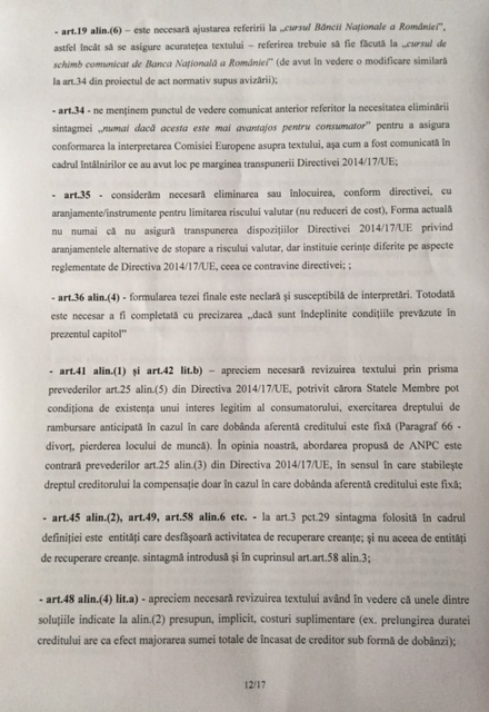 DOCUMENT BNR se opune, la Guvern, proiectului privind contractele de credit oferite consumatorilor