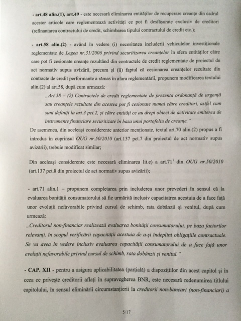 DOCUMENT BNR se opune, la Guvern, proiectului privind contractele de credit oferite consumatorilor