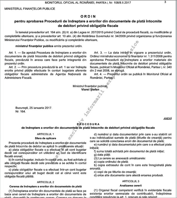 DOCUMENT Ministrul Finanțelor a avizat o nouă procedură de îndreptare a erorilor din documentele de plată