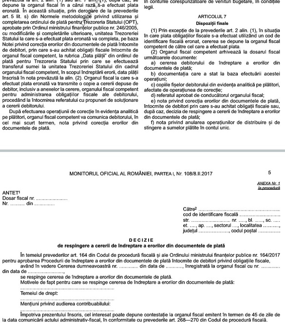 DOCUMENT Ministrul Finanțelor a avizat o nouă procedură de îndreptare a erorilor din documentele de plată