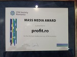 Profit.ro, premiu pentru Cea mai bună acoperire mediatică a economiei din partea CFA Society Romania, din cadrul prestigiosului CFA Institute, structură reprezentativă la nivel mondial a analiștilor financiari