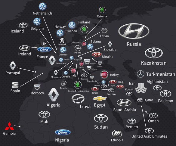 Dacia este cea mai cumpărată marcă în 5 țări ale lumii. Care sunt mărcile auto preferate în fiecare țară de pe glob
