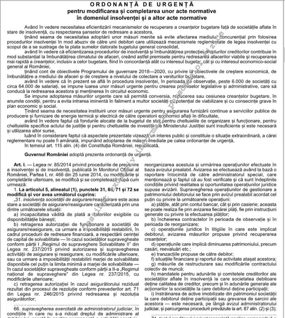 DOCUMENT Noile reguli de insolvență au intrat în vigoare, într-o formă modificată și cu o surpriză: executare silită pentru datorii în insolvență mai vechi de 60 de zile