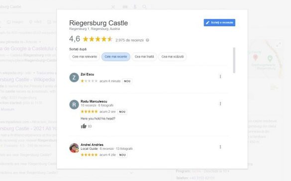 FOTO Ratingul de pe Google al Castelului prințului Emanuel von und zu Liechtenstein a fost restabilit, iar recenziile negative ale câtorva mii de români, șterse