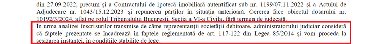 Sursă: Buletinul Procedurilor de Insolvență. Sublinieri Profit.ro Sursă: Buletinul Procedurilor de Insolvență. Sublinieri Profit.ro