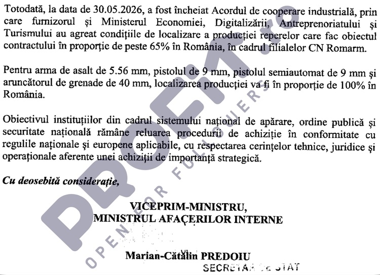 Arme fabricate în România. Contract de zeci de milioane de euro semnat de Uzina Mecanică Cugir pentru utilaje speciale destinate producției de muniție NATO