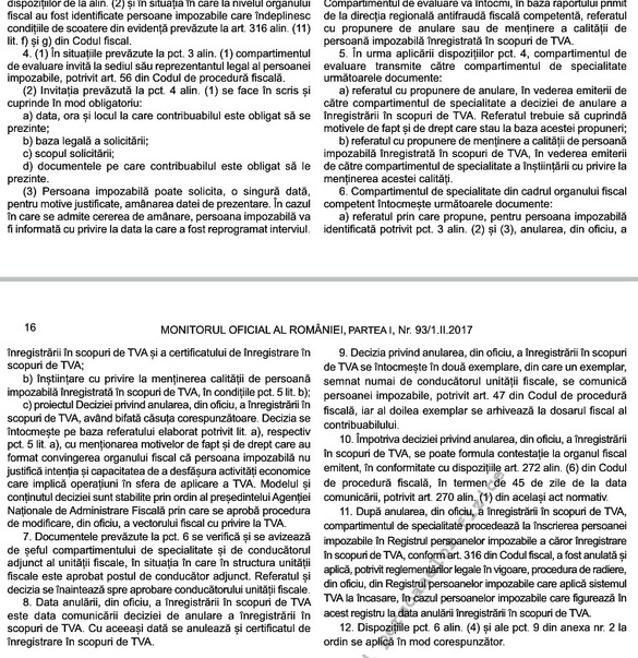 DOCUMENT Noua procedură pentru înregistare în scopuri de TVA a fost publicată în Monitor