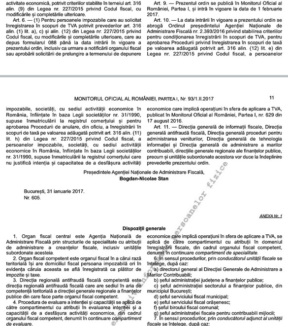 DOCUMENT Noua procedură pentru înregistare în scopuri de TVA a fost publicată în Monitor