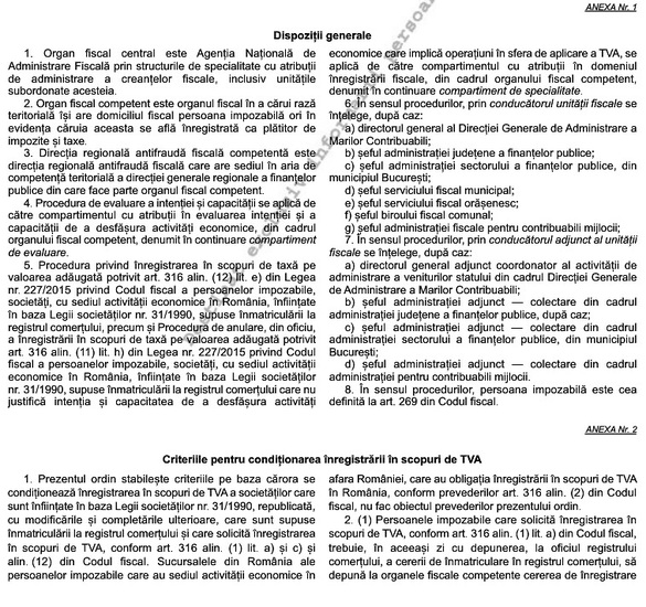 DOCUMENT Noua procedură pentru înregistare în scopuri de TVA a fost publicată în Monitor