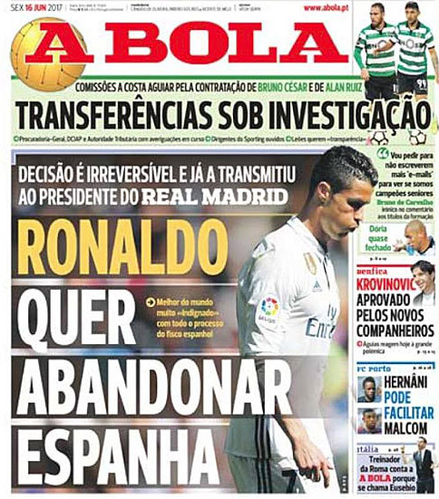 A Bola: Cristiano Ronaldo s-a supărat pe Fiscul iberic și a comunicat Realului că vrea să se transfere în afara Spaniei
