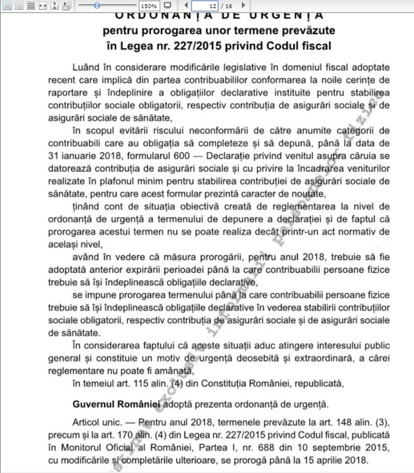 DOCUMENT Ordonanța prin care Guvernul a amânat termenul Declarației 600 a fost publicată în Monitor