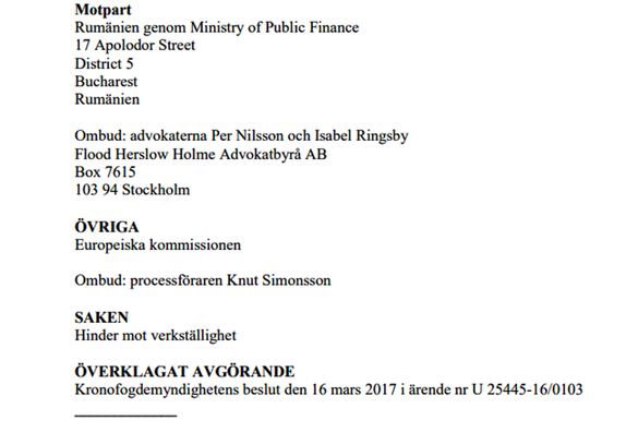 DOCUMENT România a obținut o victorie în deplasare la Stockholm în meciul juridic de un sfert de miliard de dolari cu frații 