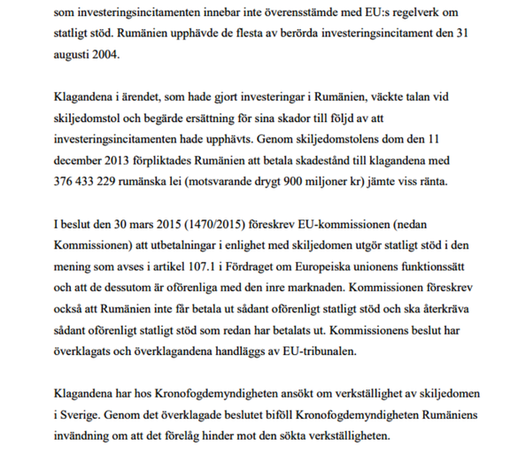 DOCUMENT România a obținut o victorie în deplasare la Stockholm în meciul juridic de un sfert de miliard de dolari cu frații 