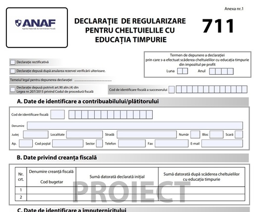 DOCUMENT ANAF introduce formularul 711 pentru firmele care au acordat angajaților facilitatea de educație timpurie până la momentul la care a fost suspendată
