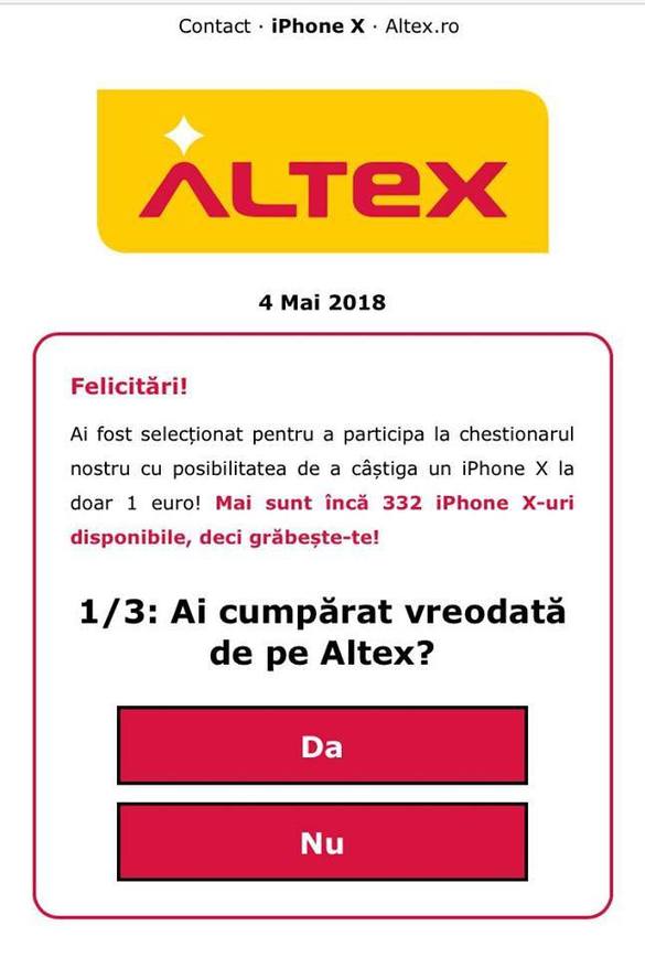 FOTO Tentativă de înșelătorie pe Facebook. Sunt vizați clienții companiei Altex România