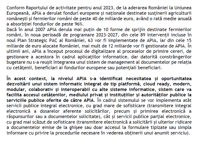 DOCUMENT AROBS Systems va furniza APIA un sistem IT pentru un viitor portal destinat sprijinirii fermierilor