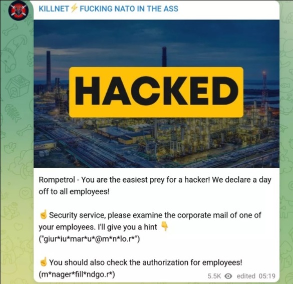 FOTO Hackerii ruși de la Killnet revendică un atac asupra site-ului Rompetrol