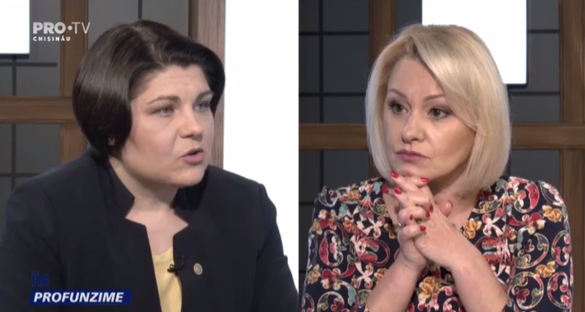 Premierul Republicii Moldova Natalia Gavrilița, alături de realizatorul TV Lorena Bogza. Sursă foto: captură din emisiunea În PROfunzime de la Pro TV Chișinău