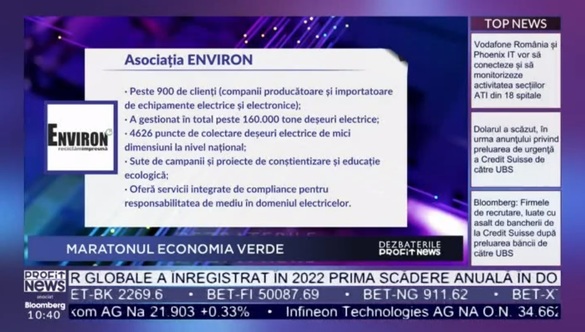 Conferințele Profit News TV - Maratonul Economia Verde. Environ: România reciclează 30-35% din echipamentele electrice, mult sub ținta de 65%, dar nici în Europa lucrurile nu stau grozav
