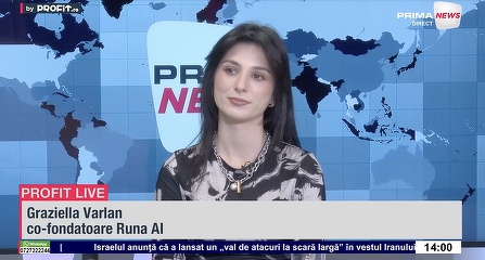 VIDEO Sky is the limit. Graziella Varlan, co-fondatoare Runa AI: Vrem să începem cu beauty, dupǎ care sǎ ne extindem și către alte industrii. Vrem să avem mai multe hotspot-uri de modă în lume - Profit.ro Live TV