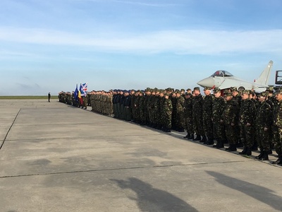 Ceremonia de sosire a detaşamentului britanic care va efectua serviciul de poliţie aeriană a avut loc la Baza aeriană de la Mihail Kogălniceanu