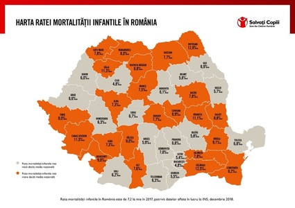 Harta mortalităţii infantile: În 2017, cei mai mulţi copii sub un an au murit în municipiul Bucureşti